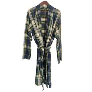 LL Bean Men's Scotch Plaid Flannel Robe Large-Tall Cotton Green/Blue